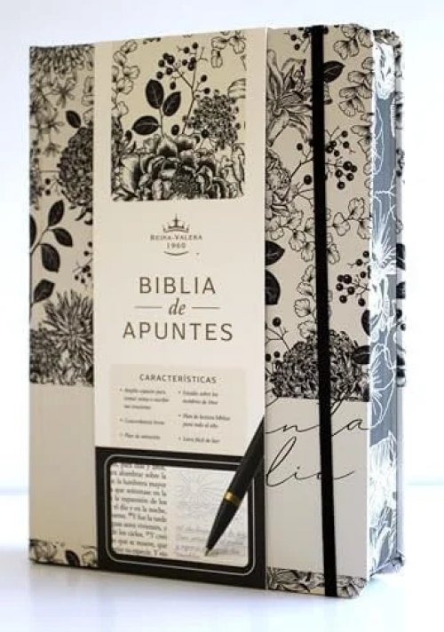 Biblia de Apuntes RVR 1960 Tapa Dura, Blanco y Negro con Flores (Edición Cantos Pintados) / Spanish Journalling Bible RVR 1960 HC Black and White with Flowers