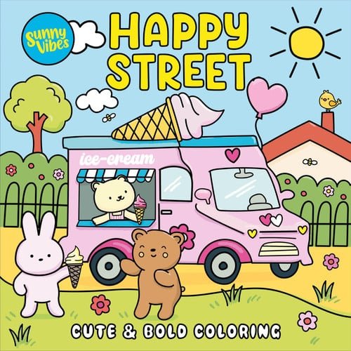 Happy Street Coloring Book – Bold, Uplifting Animal Scenes to Color – 20 Perforated Pages, Thick Art Paper with Built-In Page Shield – Relaxing Gift for Kids, Teens & Adults (Vibes)