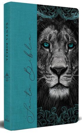 BIBLIA RVR 1960 LETRA GRANDE, TAMAÑO MANUAL, TAPA DURA DE TELA LEÓN AGUAMARINA