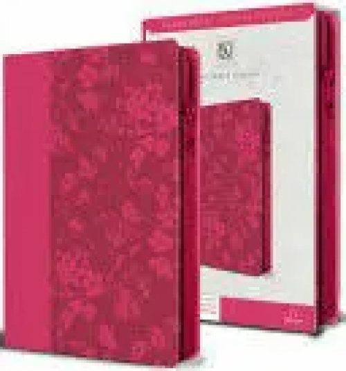 Kjv Holy Bible, Large Print Handy Size, Fuchsia Premium Imitation Leather W/Ribbon Marker, Red Letter, Zipper